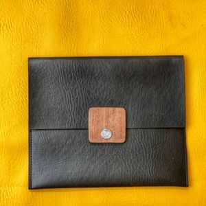 Leather Wood Bag Envelope Purse Black Brown